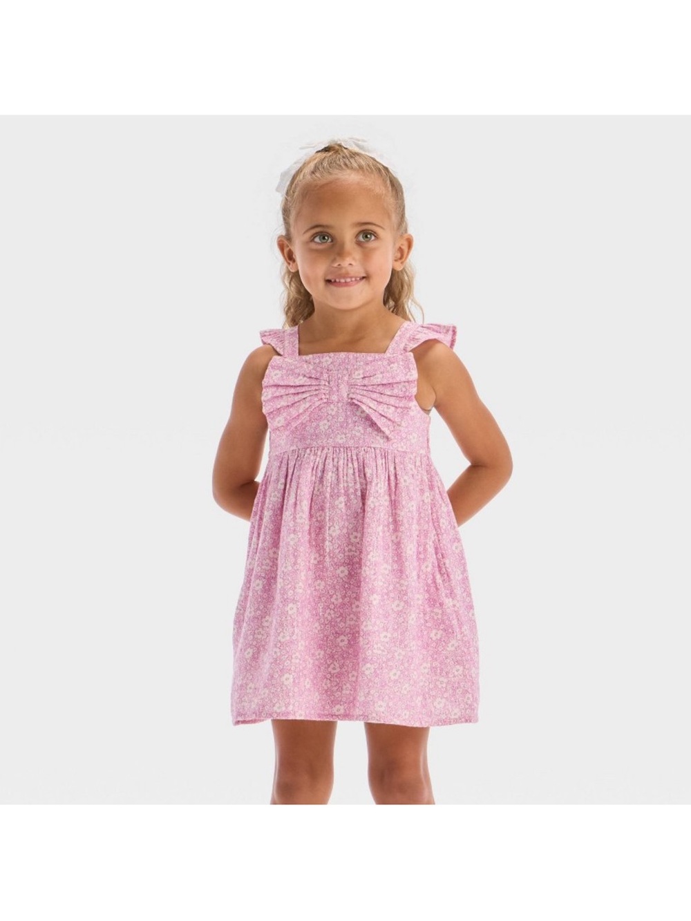 Toddler Girls' Floral Woven Dress Light Purple 4T Smocked, Side Pocket, A-Line